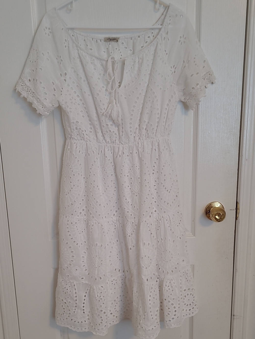 White Eyelet Tie-Front Midi Dress